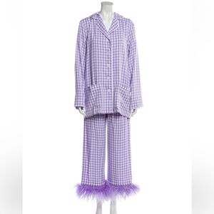 NWT Sleeper Purple Gingham Party Pajama Set with Feather Trim